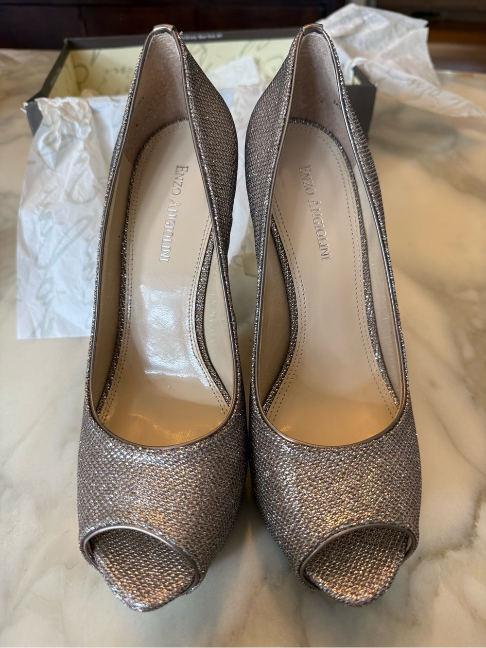Enzo Angiolini Women's Metallic Peep-Toe Pumps - Taupe